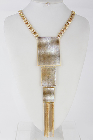 Long Chain Necklace With 3 Rectangle Set 6EAG2